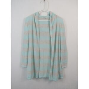 Caroline Grace XS Alashan Cashmere Cotton Striped Hooded Cardigans Blue Gray